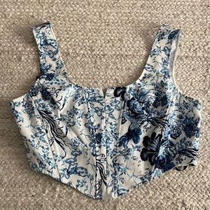 White cropped corset top with blue design